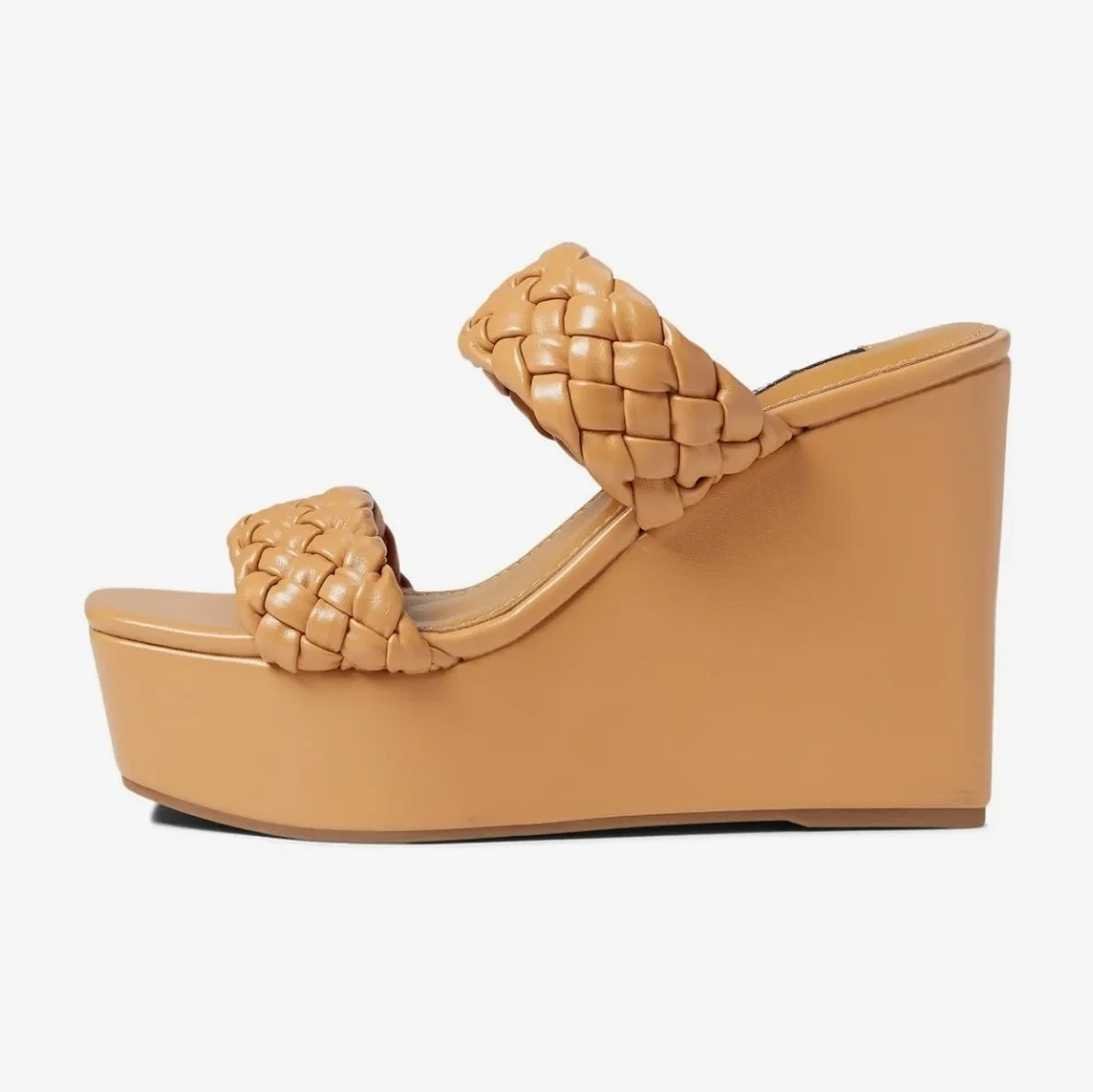 Nine West Nessie 3 Platform Wedge Heels Light Cognac